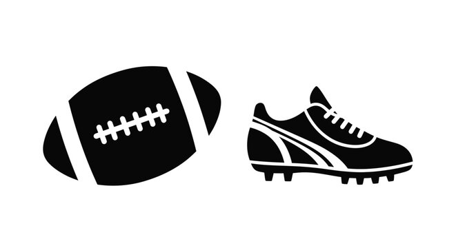 A simple graphic illustration featuring a football and a cleated shoe