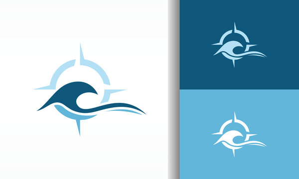 Ocean Wave and Compass Rose Navigation Logo