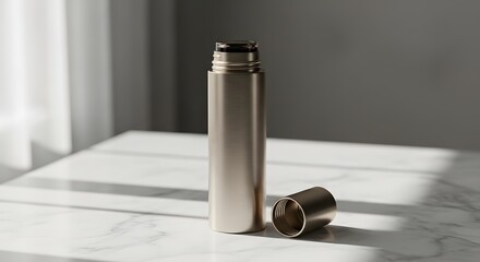 Stainless steel water bottle product shot for hydration and beverage container advertising and marketing
