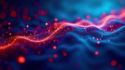 A computer screen with a blue background and red and blue squares