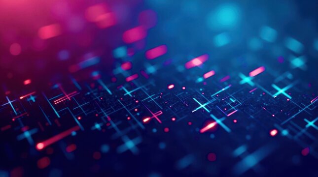 A computer screen with a blue background and red and blue squares