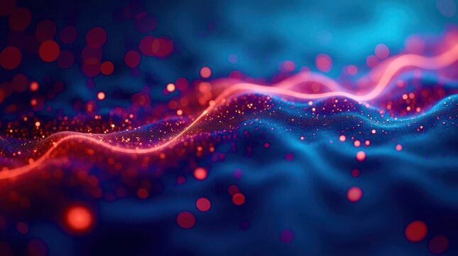 A computer screen with a blue background and red and blue squares