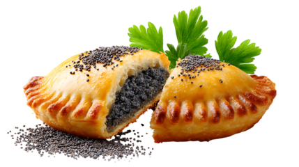  Poppy seed filled pastry, isolated on a white background. 