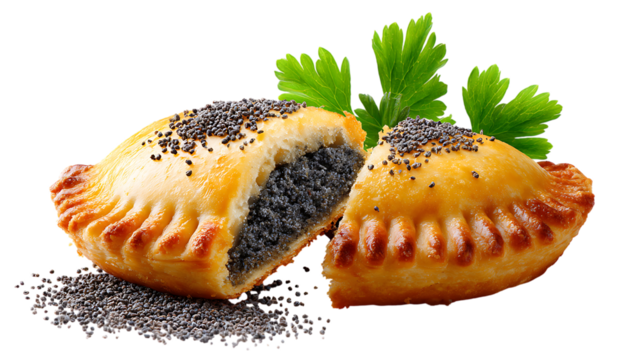  Poppy seed filled pastry, isolated on a white background. 