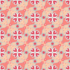 Seamless Decorative Pattern with Pink and Coral Floral Motifs