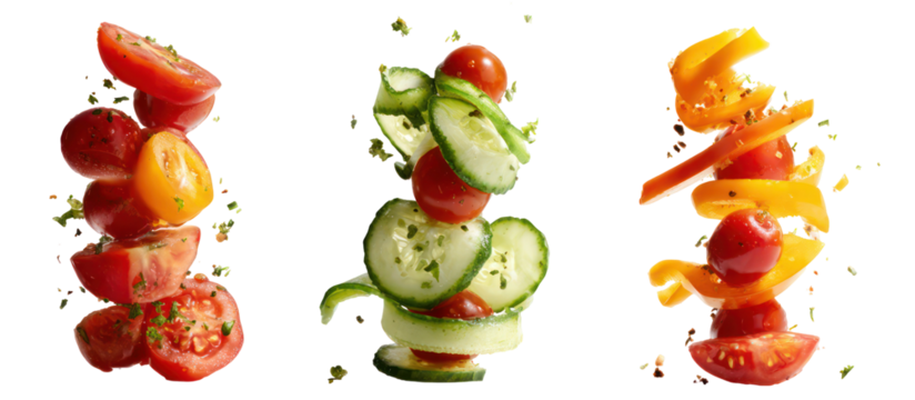 Three colorful vegetable skewers isolated on transparent background - Powered by Adobe