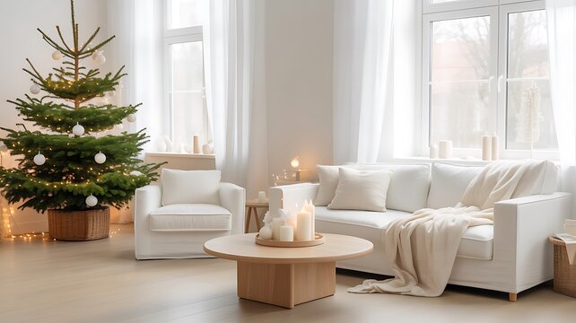 living room with christmas tree