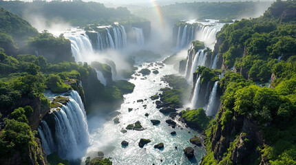 Majestic waterfalls cascade through a verdant rainforest a testament to nature s raw power and