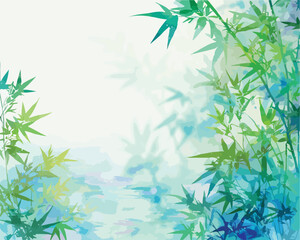 푸른 물 위에 비친 싱그러운 대나무 잎의 추상적인 벡터 아트 배경