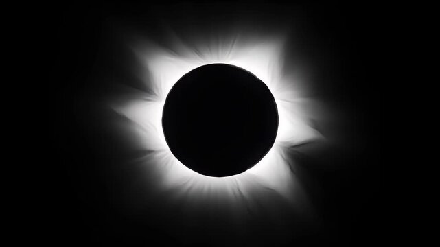 Total solar eclipse viewed from a clear location with radiant corona and deep shadow, Total solar eclipse