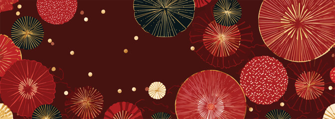 화려한 붉은색과 금색 원형 패턴이 어우러진 추상적인 배경 디자인