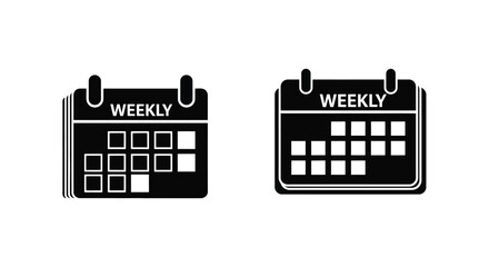 Two black and white calendar icons showing weekly page layouts