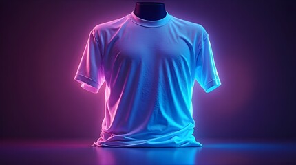 white t shirt on glowing lights purples and blue colour background