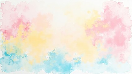 Fototapeta premium Vibrant watercolor background displays soft hues of pink, yellow, and teal, creating a dreamy and abstract composition.