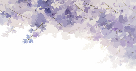 부드러운 수채화 스타일의 연보라색 꽃잎들이 흰색 배경에 흩날리는 아름다운 일러스트