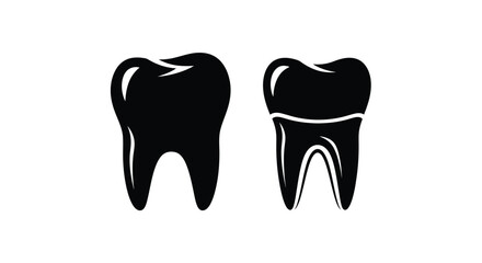 Simple illustration of two black teeth against a stark white background