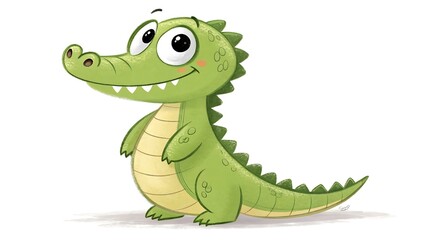 Naklejka premium Friendly smiling cartoon alligator character on white background