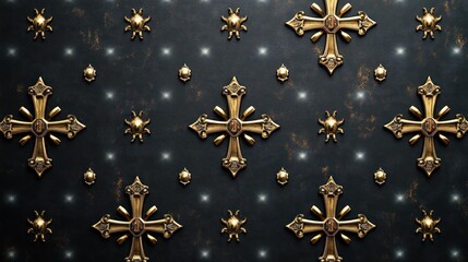 Seamless pattern with Orthodox Christian crosses on dark background for fabric, textile, and decorative design