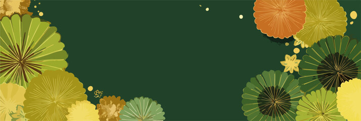 다채로운 부채 모양의 꽃잎이 배경에 펼쳐진 아름다운 벡터 아트