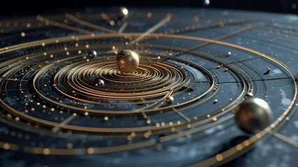 An animated footage showing a side-angle view of the geocentric model of the universe, with the Earth fixed at the center.