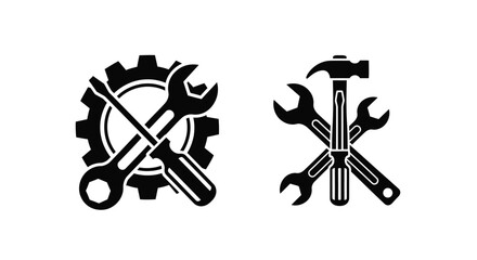 Tools and gears a black and white illustration of mechanical implements