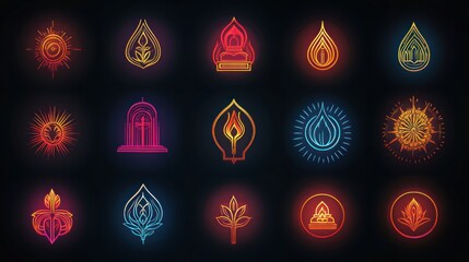 Set of simple linear religion and faith icons in minimalist design vector illustration for spiritual and cultural concepts
