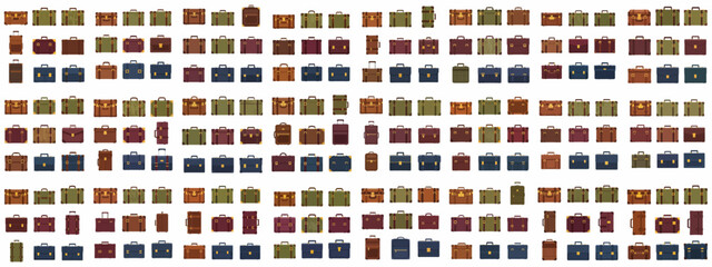 Seamless pattern of flat design vintage suitcases, briefcases, and travel bags, featuring various colors and styles for travel and business concepts. © Sabiqul