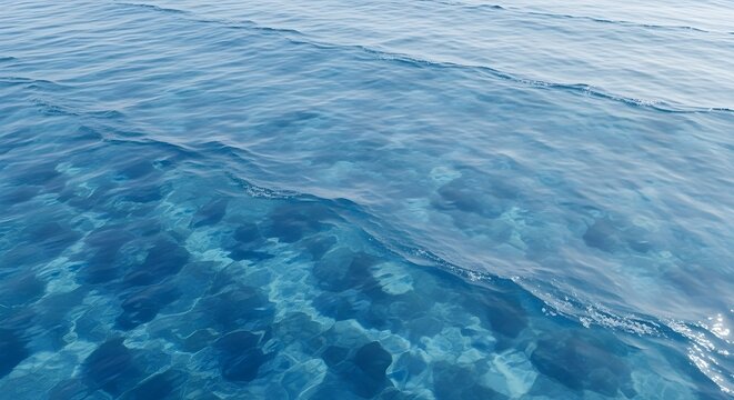 Aerial view of crystal clear ocean water with visible seabed and gentle waves on a sunny day