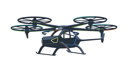 Illustration of a flying car with four rotors, a futuristic vehicle, isolated on