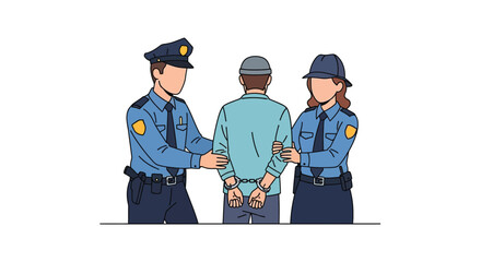 Police officers arresting a suspect with hands cuffed behind their back