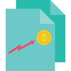 Teal Document Icon With Red Arrow And Gold Dollar Coin Symbol In A Growth Concept On Transparent Background