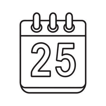 line art of celendar icon showing number 25 vector