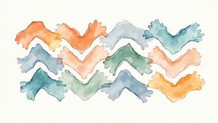Colorful watercolor abstract shapes in a repetitive pattern, creating a visually interesting design with a textured effect against a white background, evoking a sense of calm and creativity.