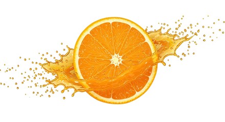 Vibrant orange slice with refreshing juice splash creating a dynamic composition