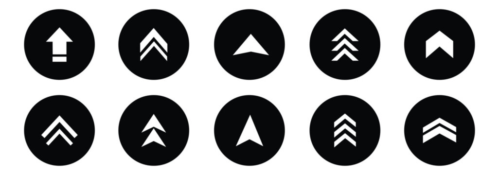 Set swipe up arrows icons. Different black arrows sign upwards. Scroll or swipe up. Graphic vector elements for web. Swipe icon set. Swipe up arrow icons. Arrow buttons for social media.