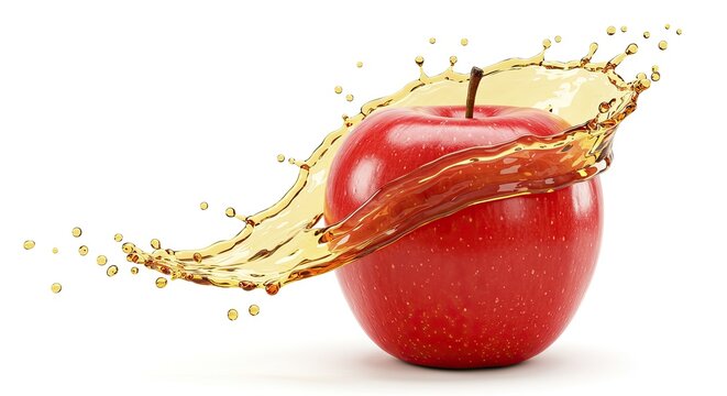 Crisp red apple with a burst of refreshing juice against a white backdrop