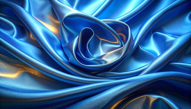 Smooth Blue Satin Fabric Background: Flowing Drapes with Subtle Golden Glow, Perfect for D&iacute;a de la Inmaculada Theme.
