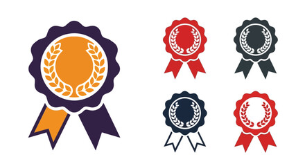 Three award ribbons in different colors gold red and black