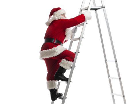Back view of Santa Claus climbing a ladder - Powered by Adobe