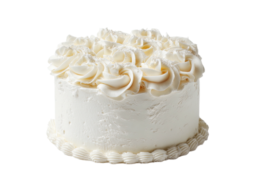 White frosted cake with rosette swirls on top