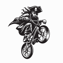 Fototapeta premium Pirate Captain Riding BMX Bike Vector Illustration on white background