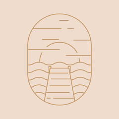 vintage wooden dock pier retro vector illustration logo symbol background icon design
