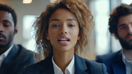 Multicultural business team engaged in a meeting indoors, showcasing diverse perspectives and collaboration, portrait of a multicultural business team in the workplace - Powered by Adobe