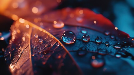 Close-up of a leaf with water droplets.