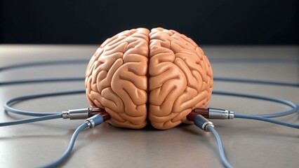 Detailed Clay Model of a Brain on a Table with Wires Attached
