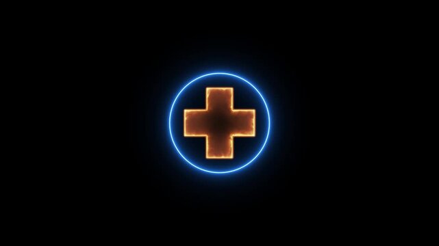 Neon glowing plus symbol icon simple positive plus icon animation on black background.