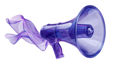 Blue plastic megaphone communication equipment object isolated on white background