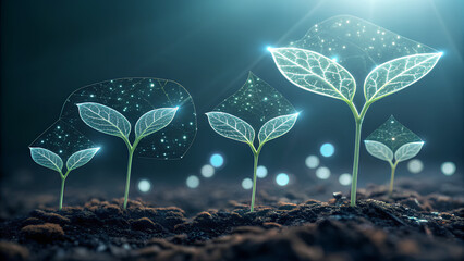 Innovative web3 technologies enable decentralized applications to flourish, symbolized by these glowing seedlings emerging from soil