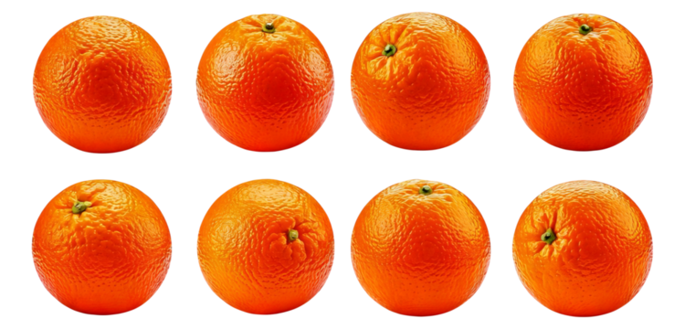 Fresh and Juicy Oranges Displayed in a Neat Arrangement, Isolated on Transparent, white background