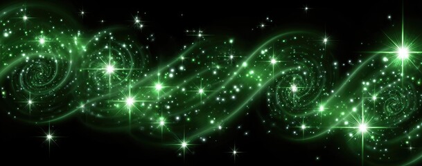 Emerald swirls and sparkling stars dance across a dark backdrop, creating a magical, ethereal scene